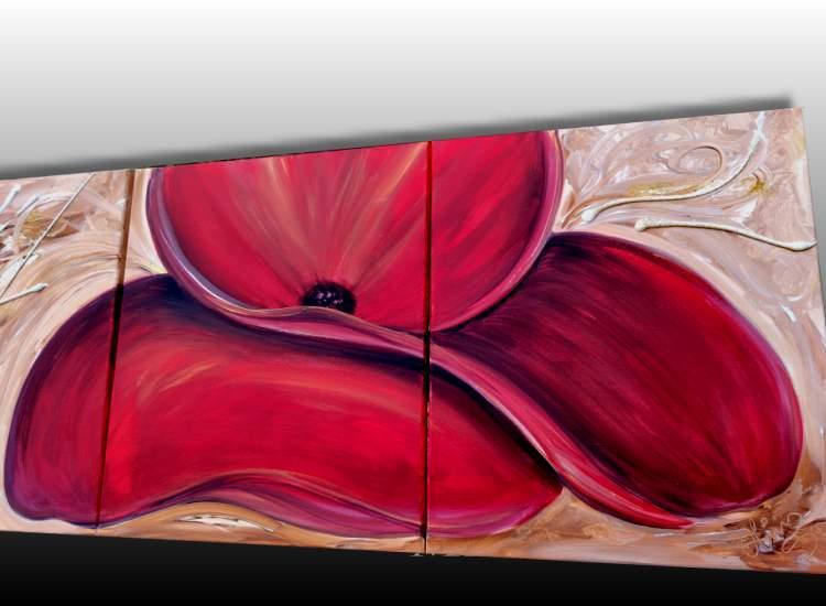 Tableau triptyque Eclosion rouge -Peinture acrylique moderne Tableau triptyque Eclosion rouge -Peinture acrylique moderne