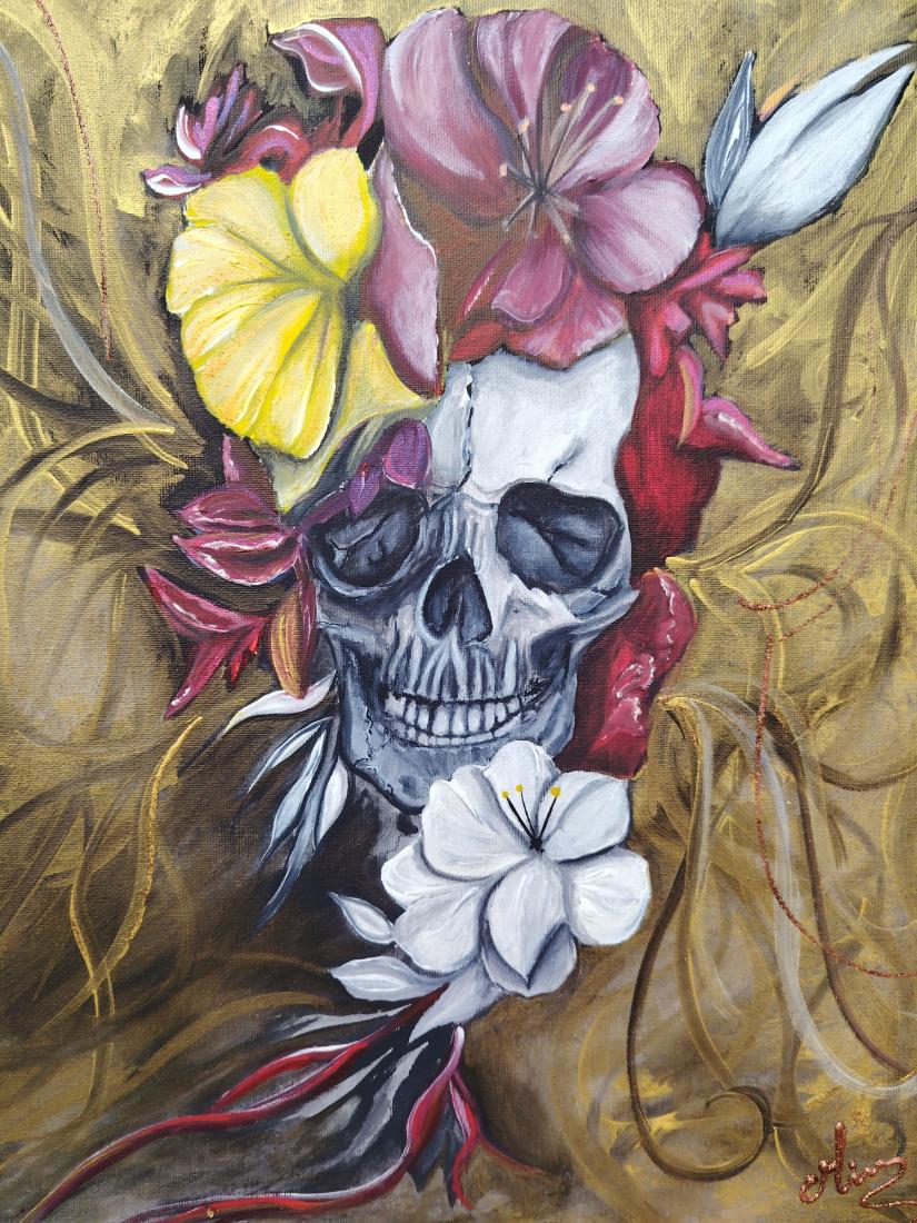 Tableau abstrait tête de mort – Peinture calaveras fleurs | Art mural original Tableau abstrait tête de mort – Peinture calaveras fleurs | Art mural original