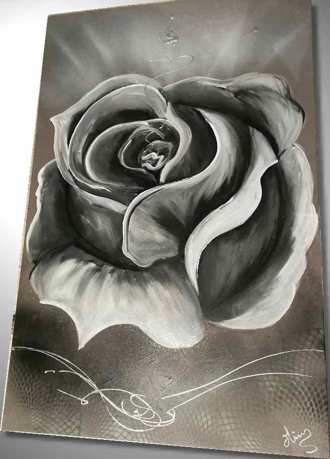 tableau contemporain grande rose blanche 