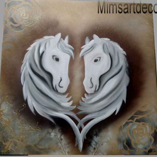 Tableau chevaux blanc