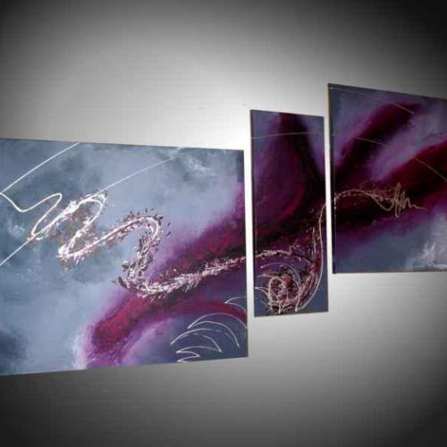 Tableau abstrait Amethyste 3 toiles