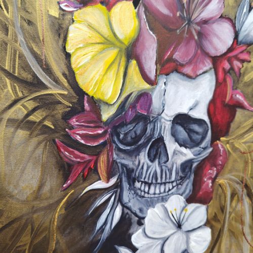 tableau abstrait tete de mort , peinture sur toile