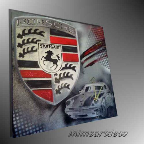 TABLEAU lOGO PORSCHE HORLOGE 1 TOILE
