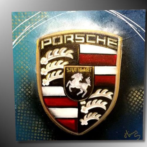 TABLEAU lOGO PORSCHE BLEU 1 TOILE