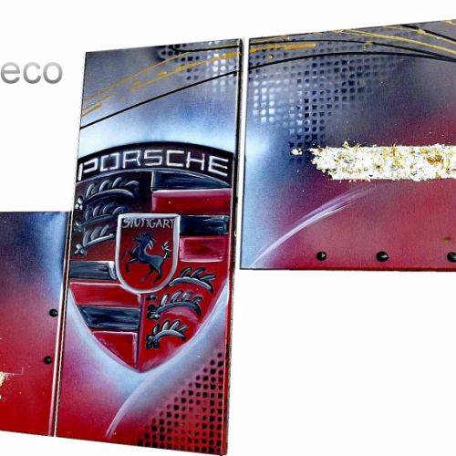 Peinture sur toile Porsche rouge et or
